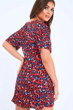 Rebellious Fashion Red Leopard Knot Front Dress - Edaline