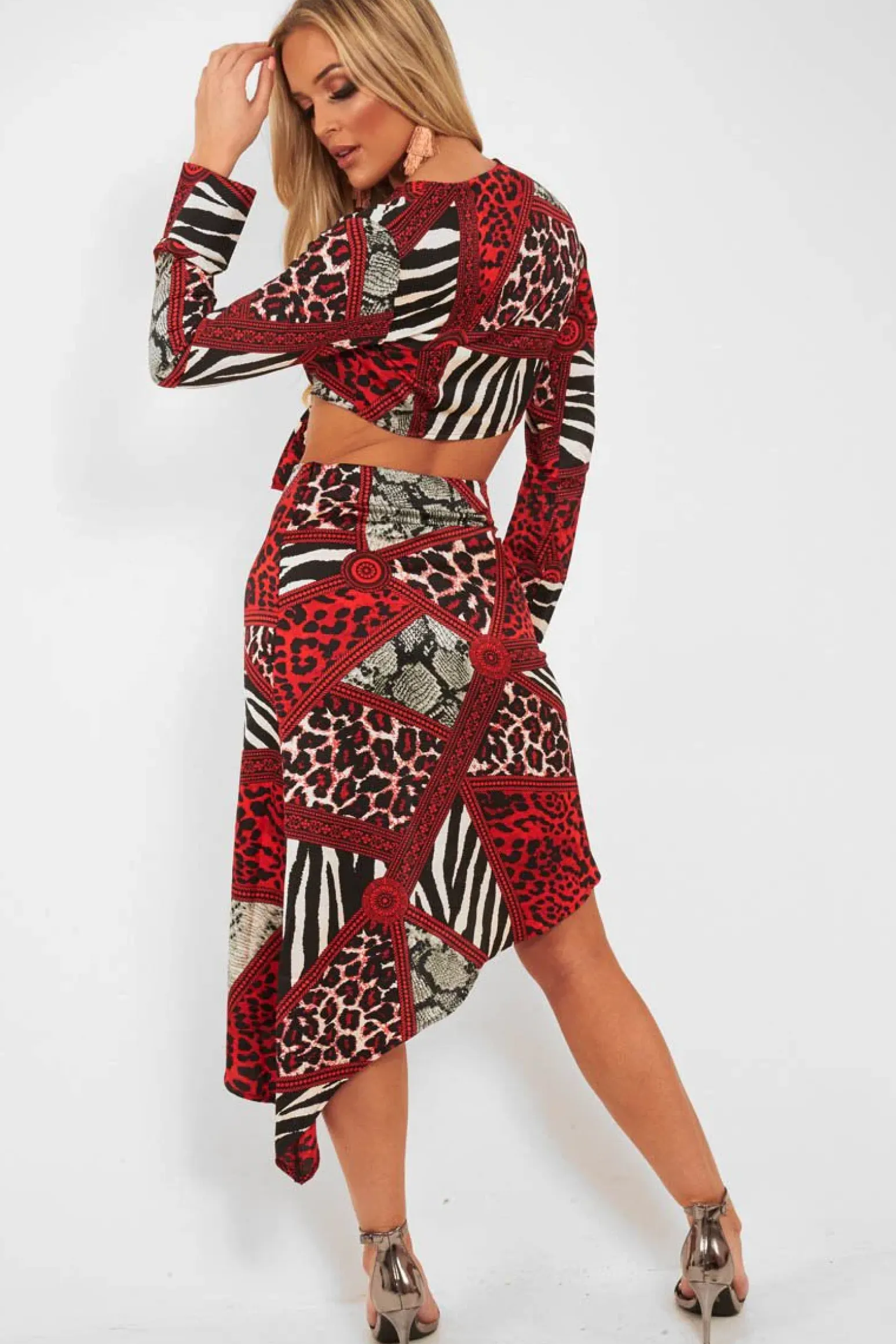 Rebellious Fashion Red Leopard Plunge Tie Front Blouse - Sedonia