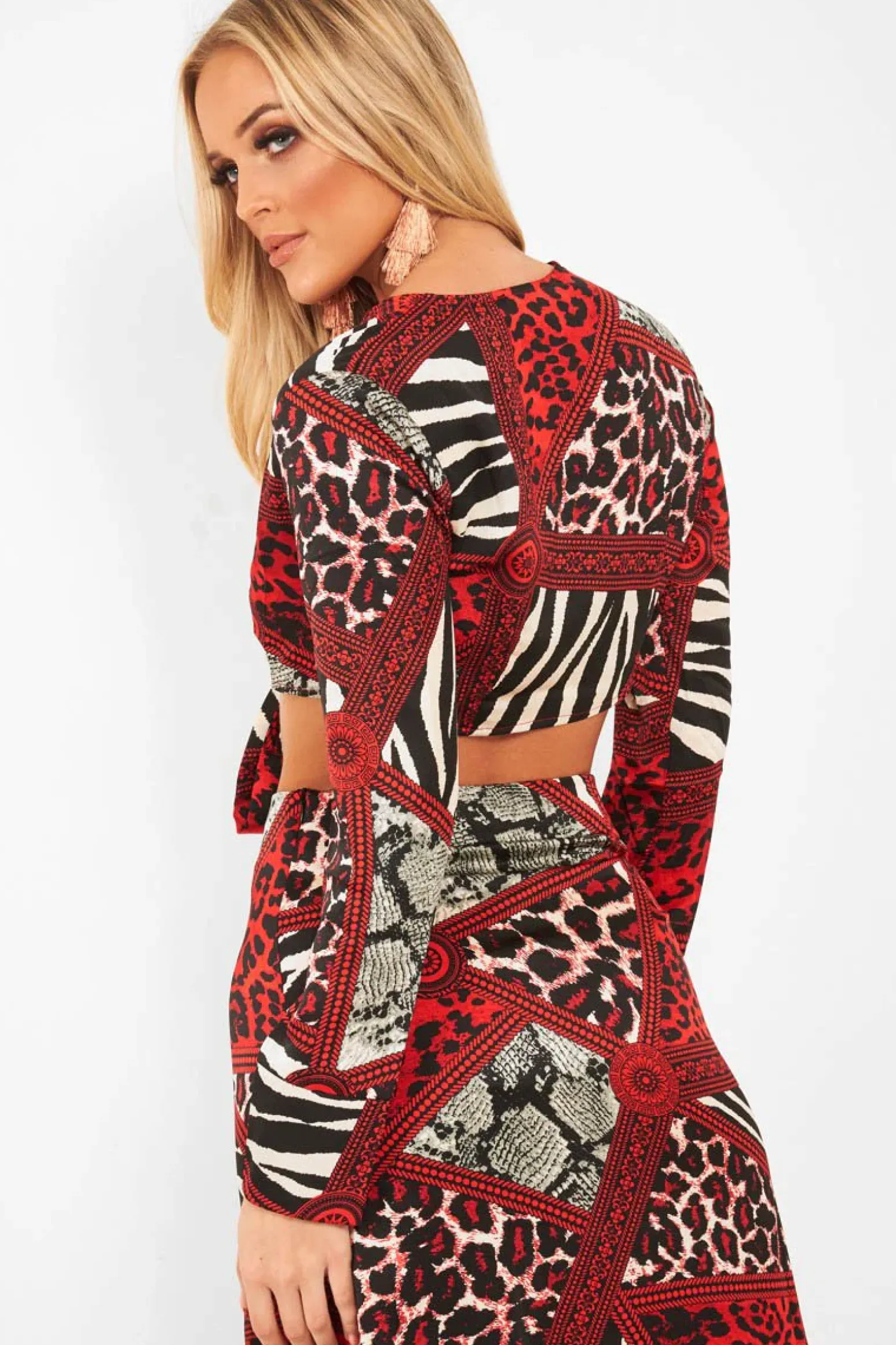Rebellious Fashion Red Leopard Plunge Tie Front Blouse - Sedonia
