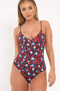Rebellious Fashion Red Leopard print Bodysuit -Georgene
