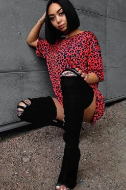 Rebellious Fashion Red Leopard Print Oversized Shift Dress - Dayle