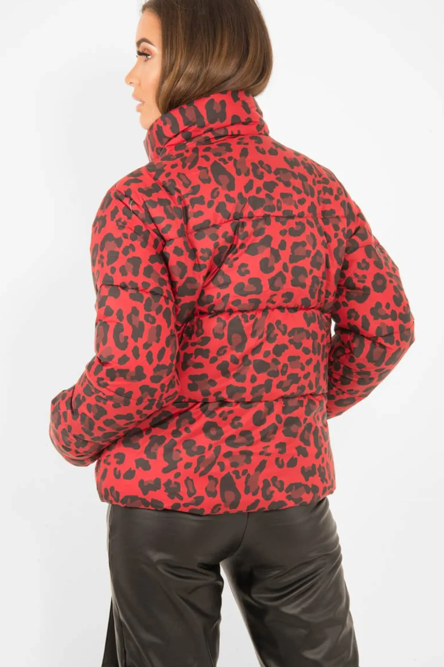 Rebellious Fashion Red Leopard Print Puffer Coat - Shona