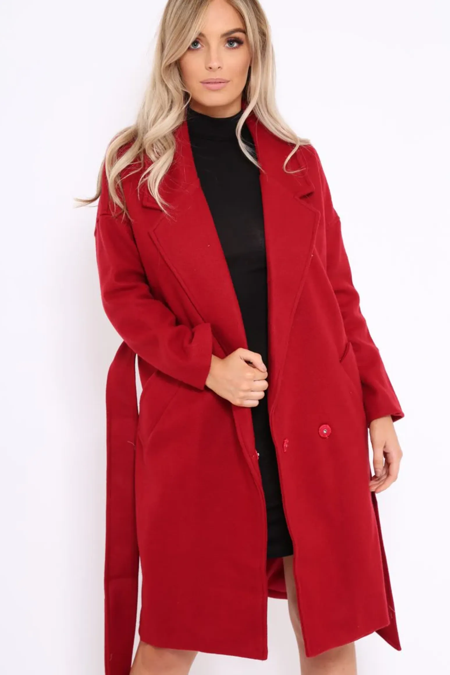 Rebellious Fashion Red Long Duster Coat - Nina
