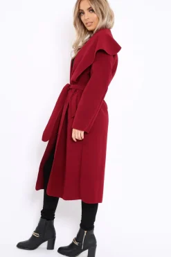 Rebellious Fashion Red Long Length Waterfall Belted Coat - Cindy