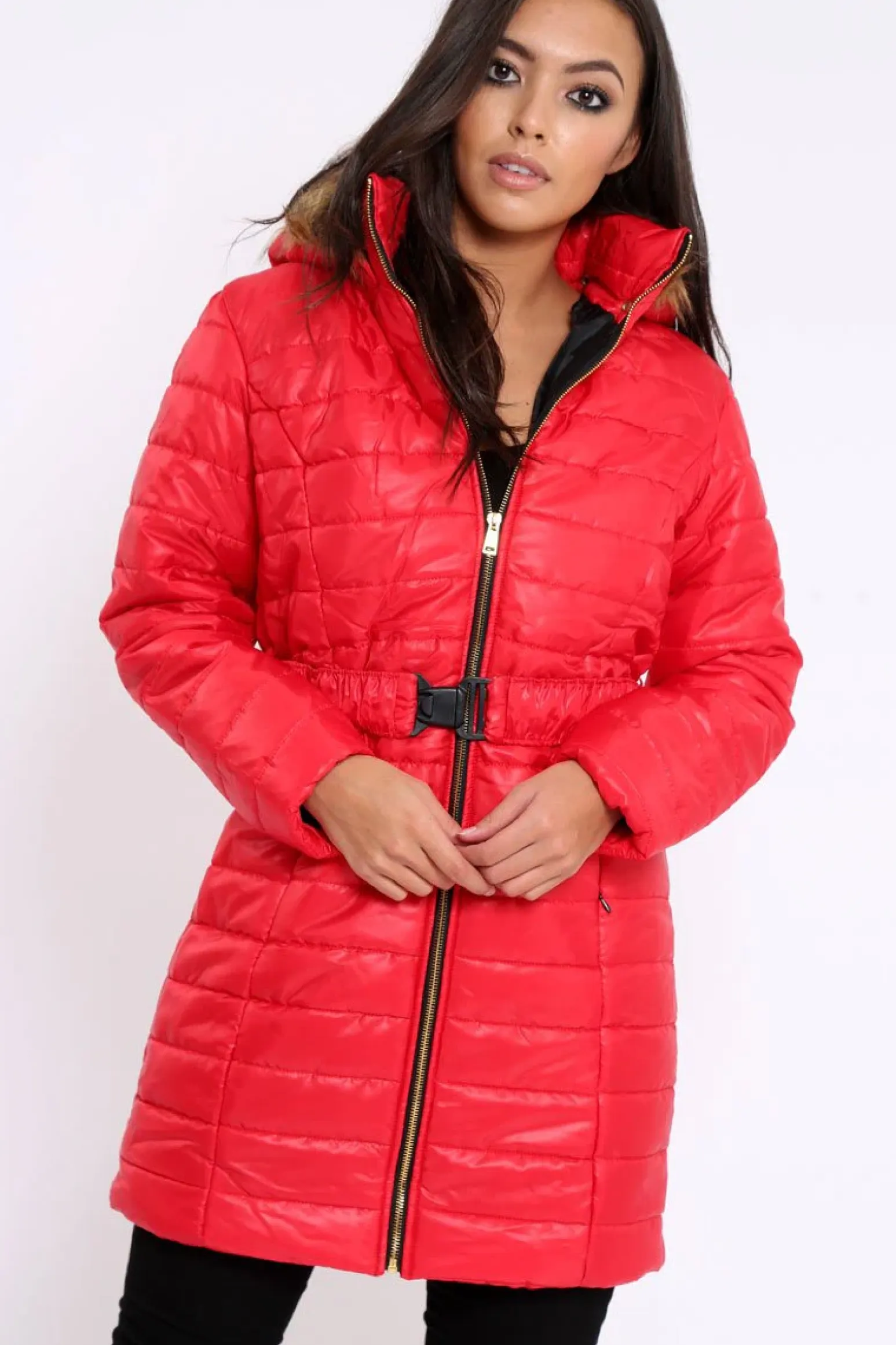 Rebellious Fashion Red Longline Puffer Jacket - Alexandra