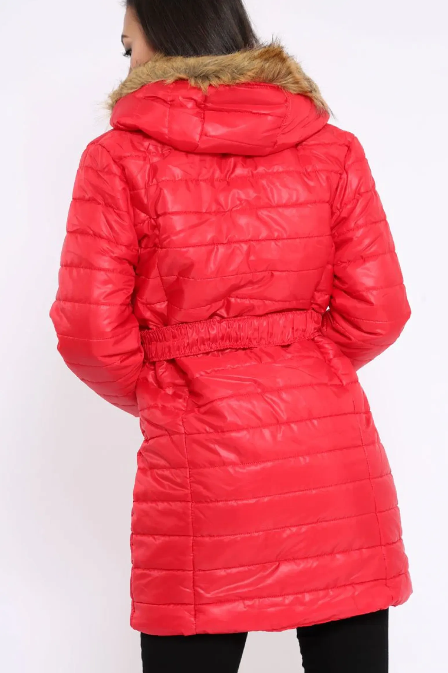 Rebellious Fashion Red Longline Puffer Jacket - Alexandra