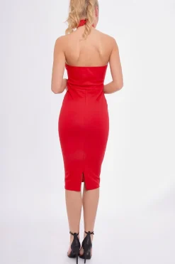 Rebellious Fashion Red Mesh Panel Midi Dress - Layla