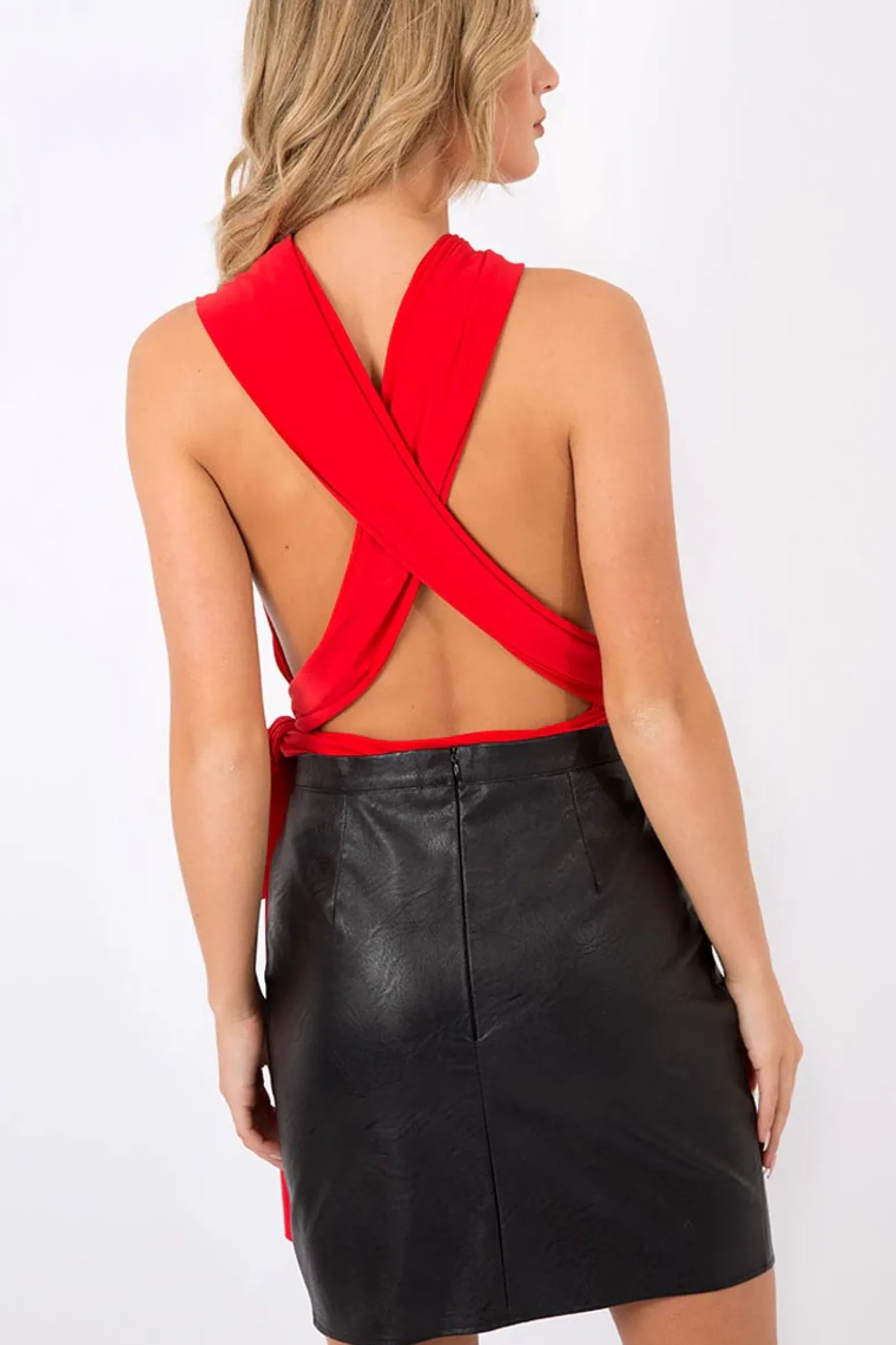 Rebellious Fashion Red Multiway Slinky Bodysuit - Mindy