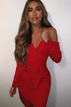 Rebellious Fashion Red Off The Shoulder Blazer Dress - Halia