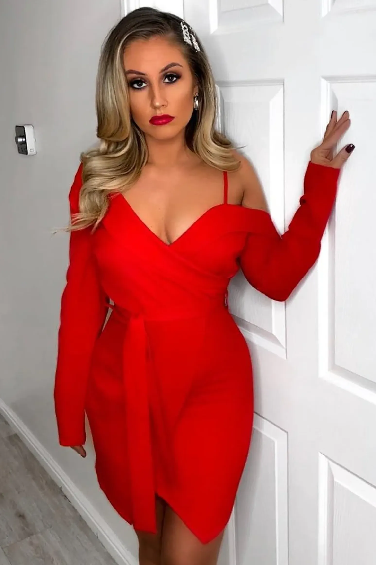 Rebellious Fashion Red Off The Shoulder Blazer Dress - Halia