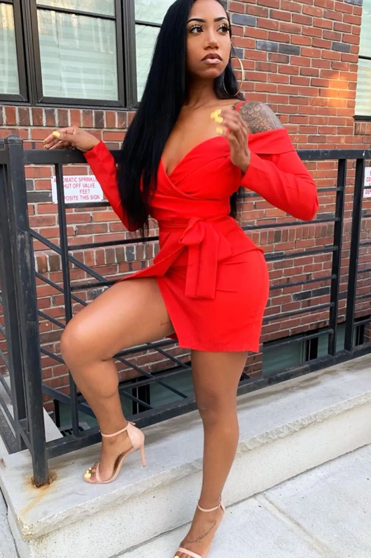 Rebellious Fashion Red Off The Shoulder Blazer Dress - Halia