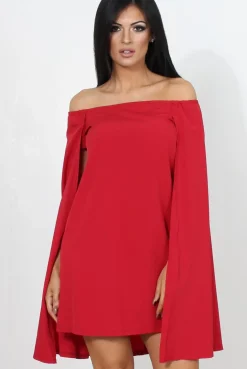 Rebellious Fashion Red Off The Shoulder Cape Dress-Verity