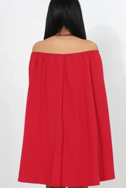 Rebellious Fashion Red Off The Shoulder Cape Dress-Verity