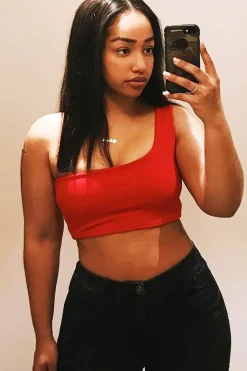 Rebellious Fashion Red One Shouldered Crop Top - Kamri
