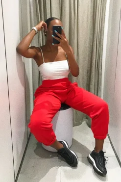 Rebellious Fashion Red Oversized Joggers - Erica