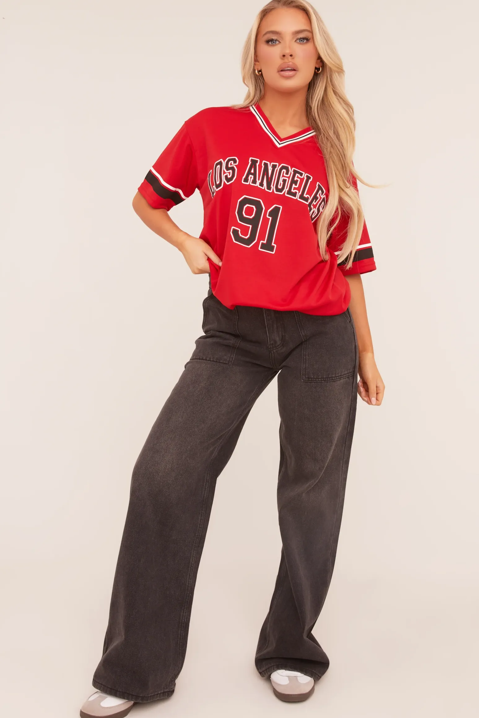 Rebellious Fashion Red Oversized Varsity Football T-shirt - Austin