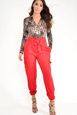Rebellious Fashion Red Paper Bag Cargo Pocket Trousers - Brette