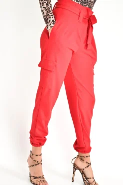 Rebellious Fashion Red Paper Bag Cargo Pocket Trousers - Brette