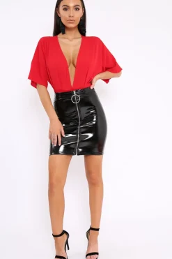 Rebellious Fashion Red Plunge Bodysuit - Florence