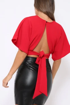 Rebellious Fashion Red Plunge Crop Top - Suzanne