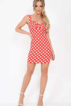 Rebellious Fashion Red Polka Dot Bodycon Dress - Madalyne