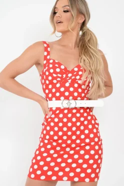 Rebellious Fashion Red Polka Dot Bodycon Dress - Madalyne