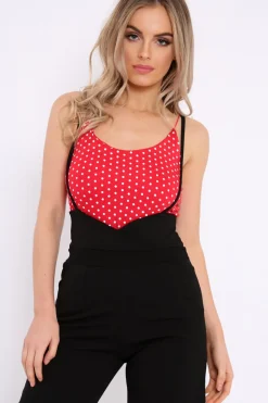 Rebellious Fashion Red Polka Dot Bodysuit - Tari