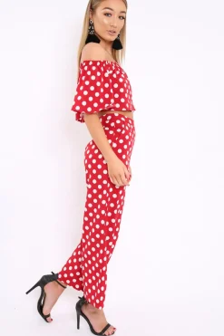 Rebellious Fashion Red Polka Dot Co-Ord Set - Iselle