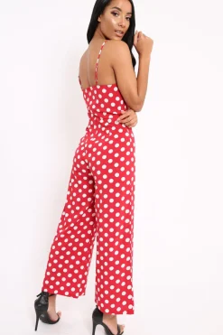 Rebellious Fashion Red Polka Dot Jumpsuit - Witney