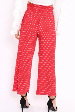 Rebellious Fashion Red Polka Dot Paper Bag Waist Wide Legged Pleated Trousers - Louise