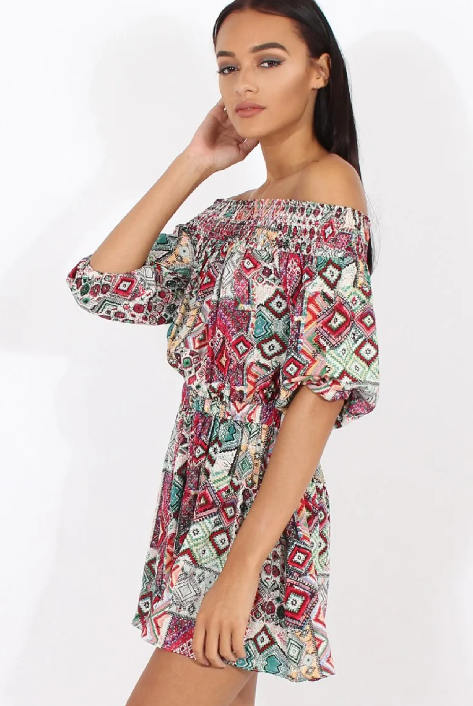 Rebellious Fashion Red Printed Bardot Playsuit - Susannah