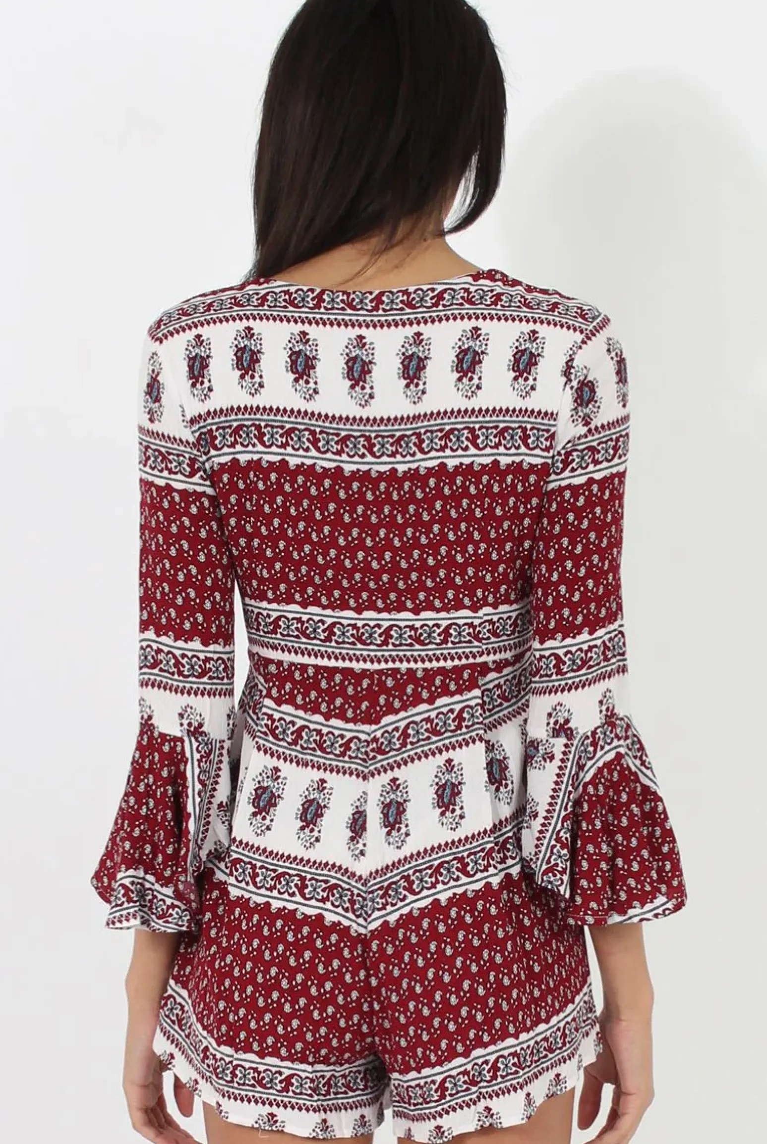 Rebellious Fashion Red Print Low Cut Playsuit - Enya