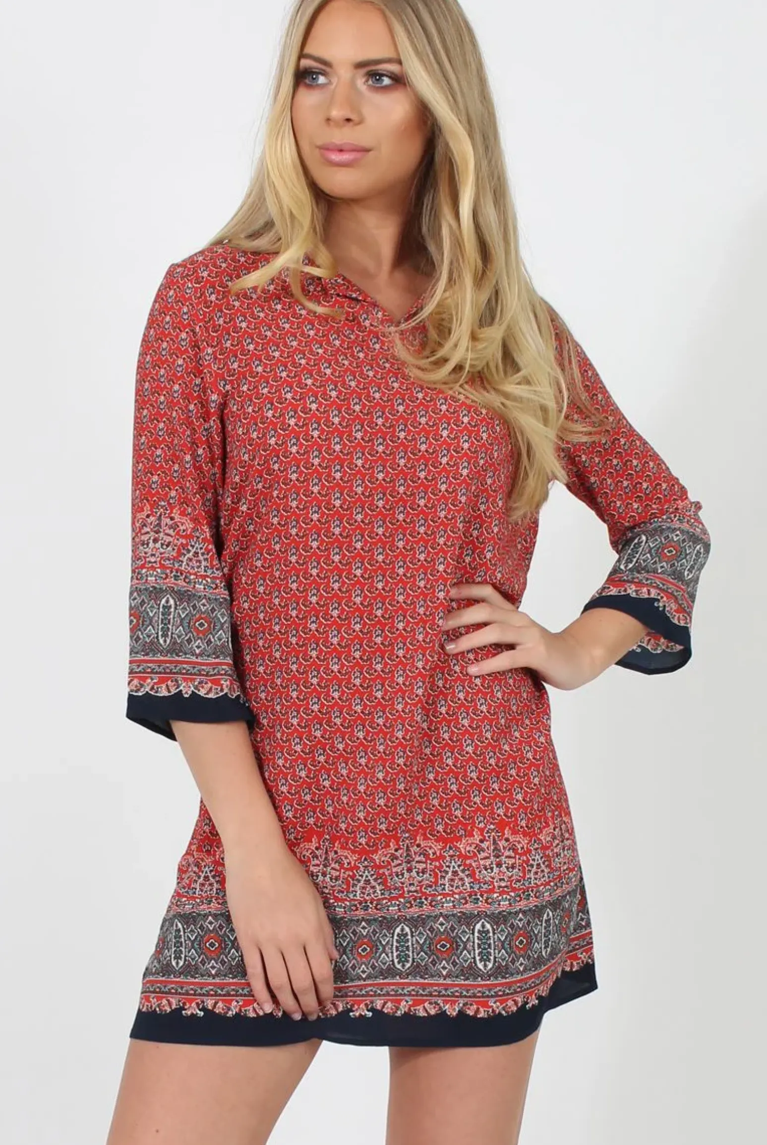 Rebellious Fashion Red Print Shift Dress - Charlotte