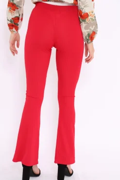 Rebellious Fashion Red Ribbed Kick Flare Trousers - Chlo