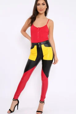 Rebellious Fashion Red Ribbed Popper Front Bodysuit - Baylee