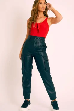 Rebellious Fashion Red Ribbed Tie Front Bodysuit - Jadynn