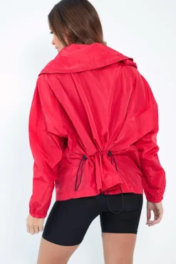 Rebellious Fashion Red Ring Pull Zip Front Windbreaker Jacket - Tesla