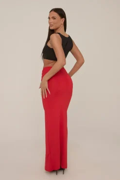Rebellious Fashion Red Rose Detail Maxi Skirt - Martine