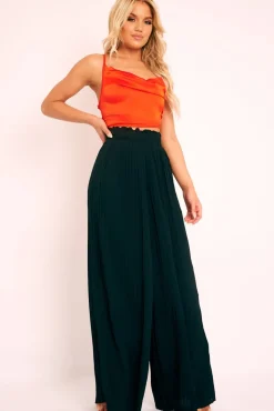 Rebellious Fashion Red Satin Cowl Neck Lace Up Back Crop Top - Kamsi