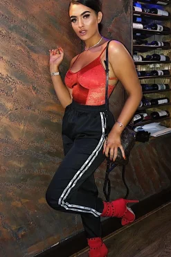 Rebellious Fashion Red Satin Lace Cut Out Bodysuit - Aleiya