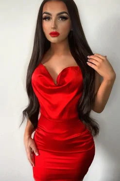 Rebellious Fashion Red Satin Lace Up Bodycon Mini Dress - Sira