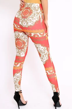 Rebellious Fashion Red Scarf Print Leggings - Lilyan