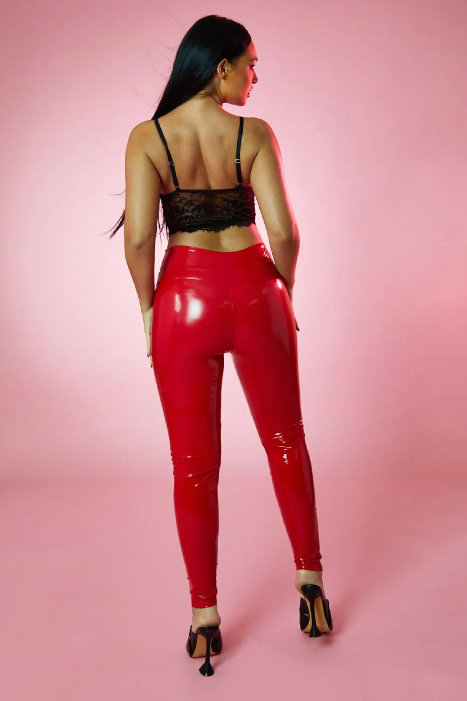 Rebellious Fashion Red Shiny Vinyl Pu Leggings - Kalai
