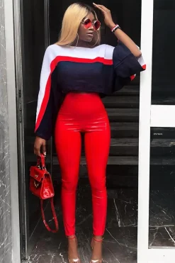 Rebellious Fashion Red Shiny Vinyl PU Leggings - Rio