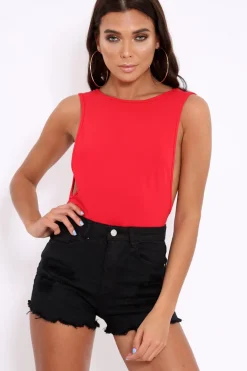 Rebellious Fashion Red Side Boob Bodysuit - Adrionna