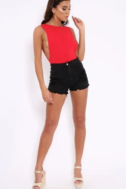 Rebellious Fashion Red Side Boob Bodysuit - Adrionna