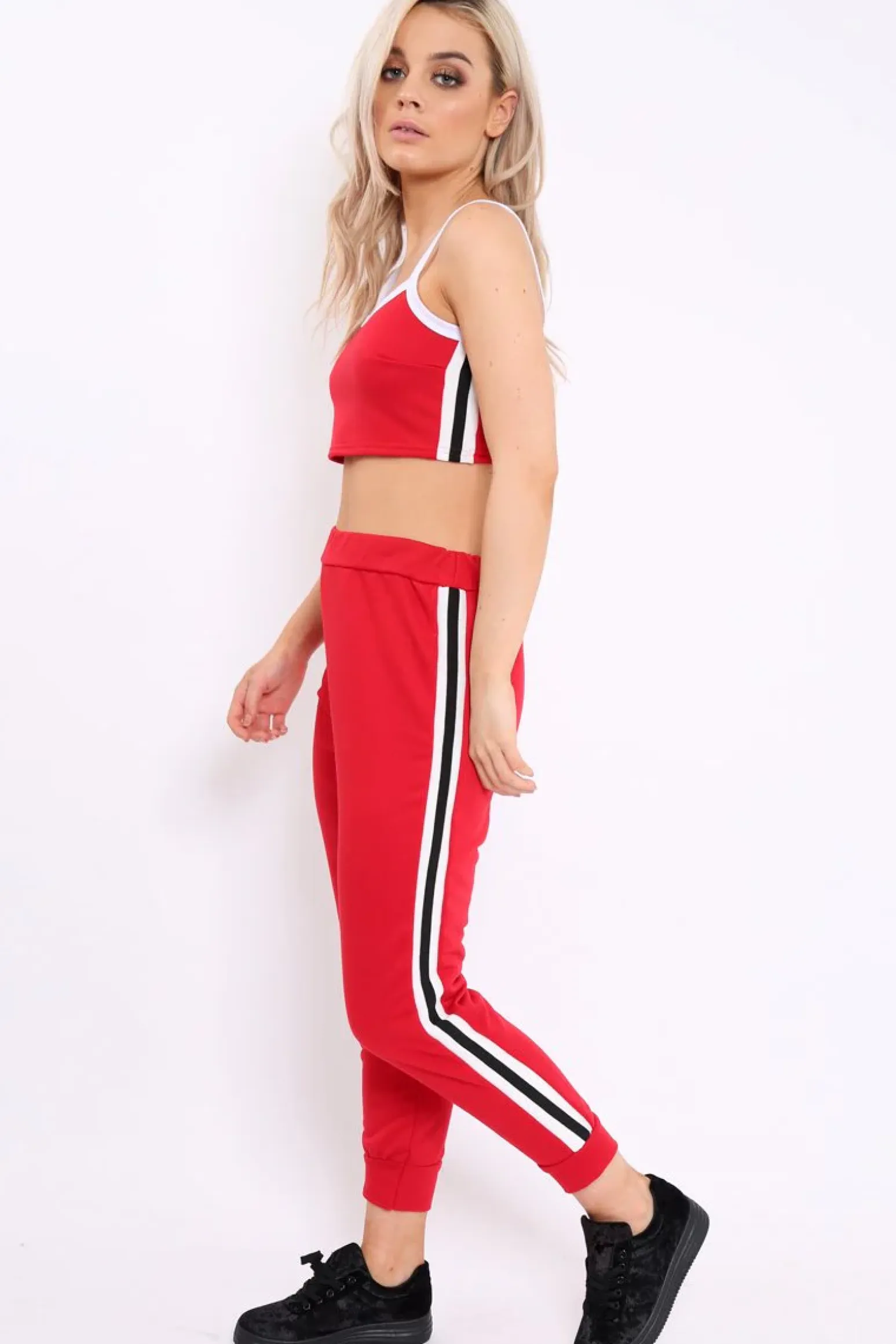 Rebellious Fashion Red Side Sportswear Stripe Loungewear Set - Tiffie