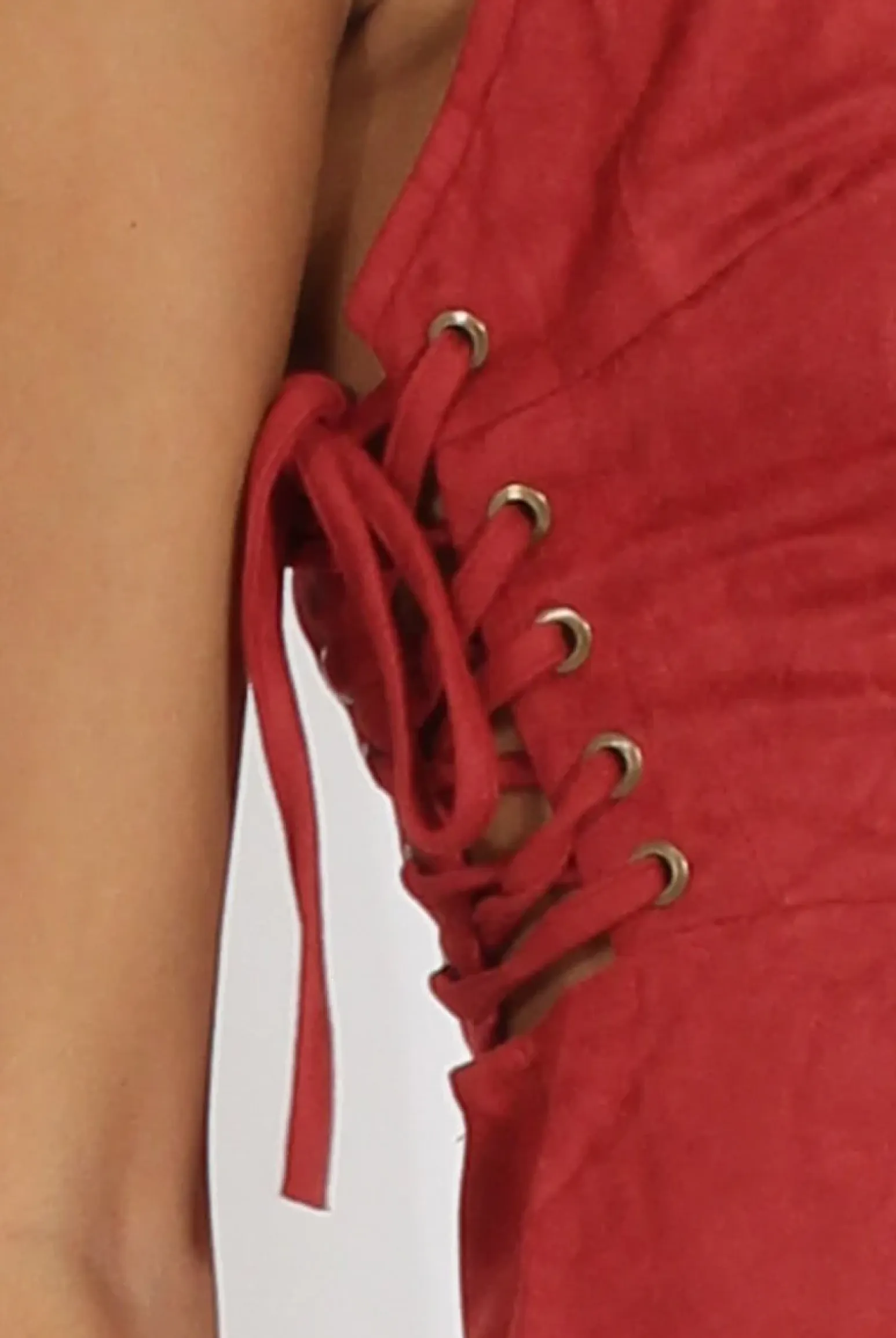 Rebellious Fashion Red Side Tie Up Suede Dress - April