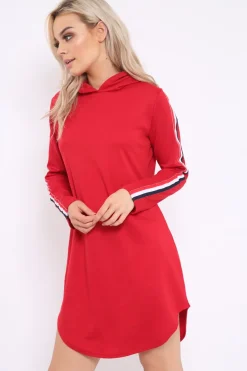Rebellious Fashion Red Sleeve Sports Trim Curve Hem Jumper Dress - Dixie