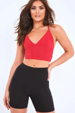 Rebellious Fashion Red Slinky Plunge Bralet - Bobbi